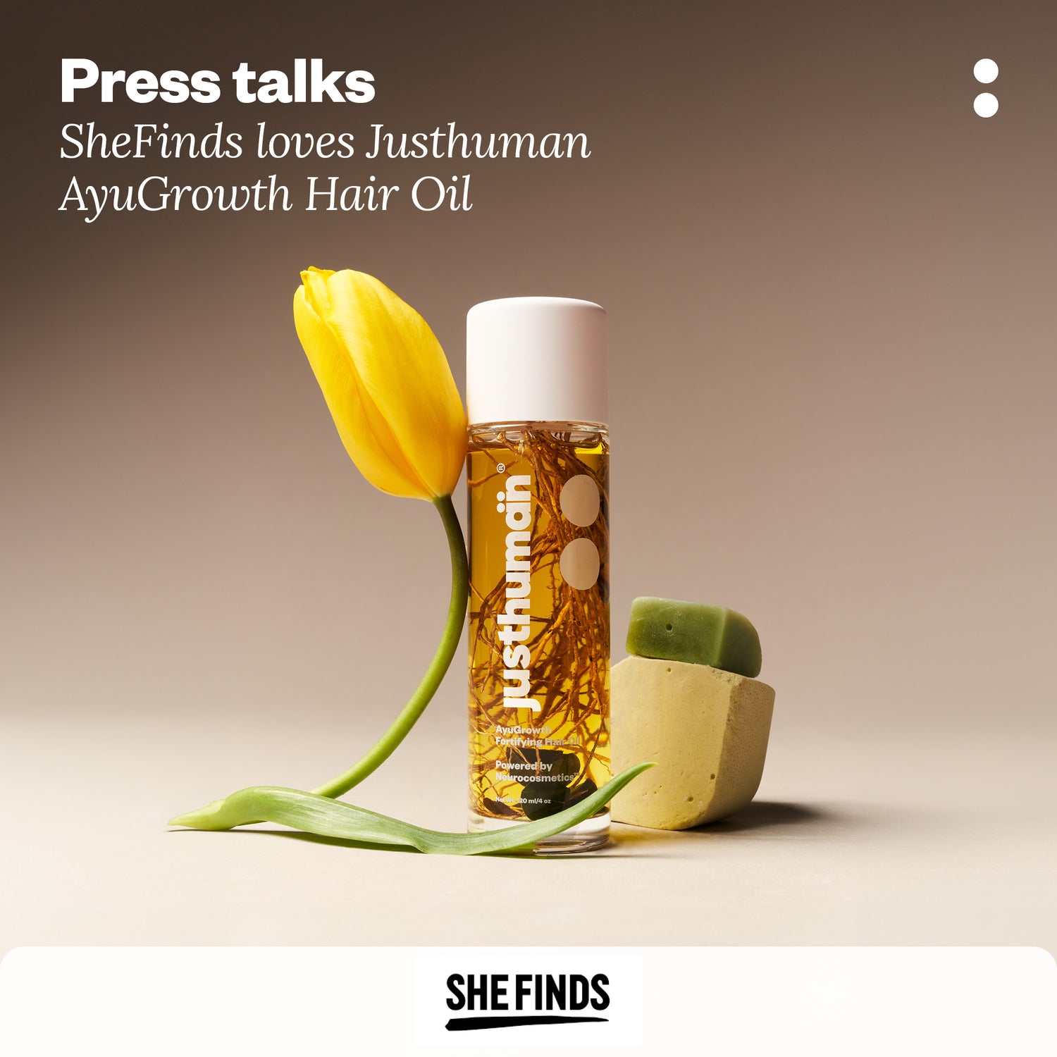 Press talks Justhuman ayugrowth hair oil