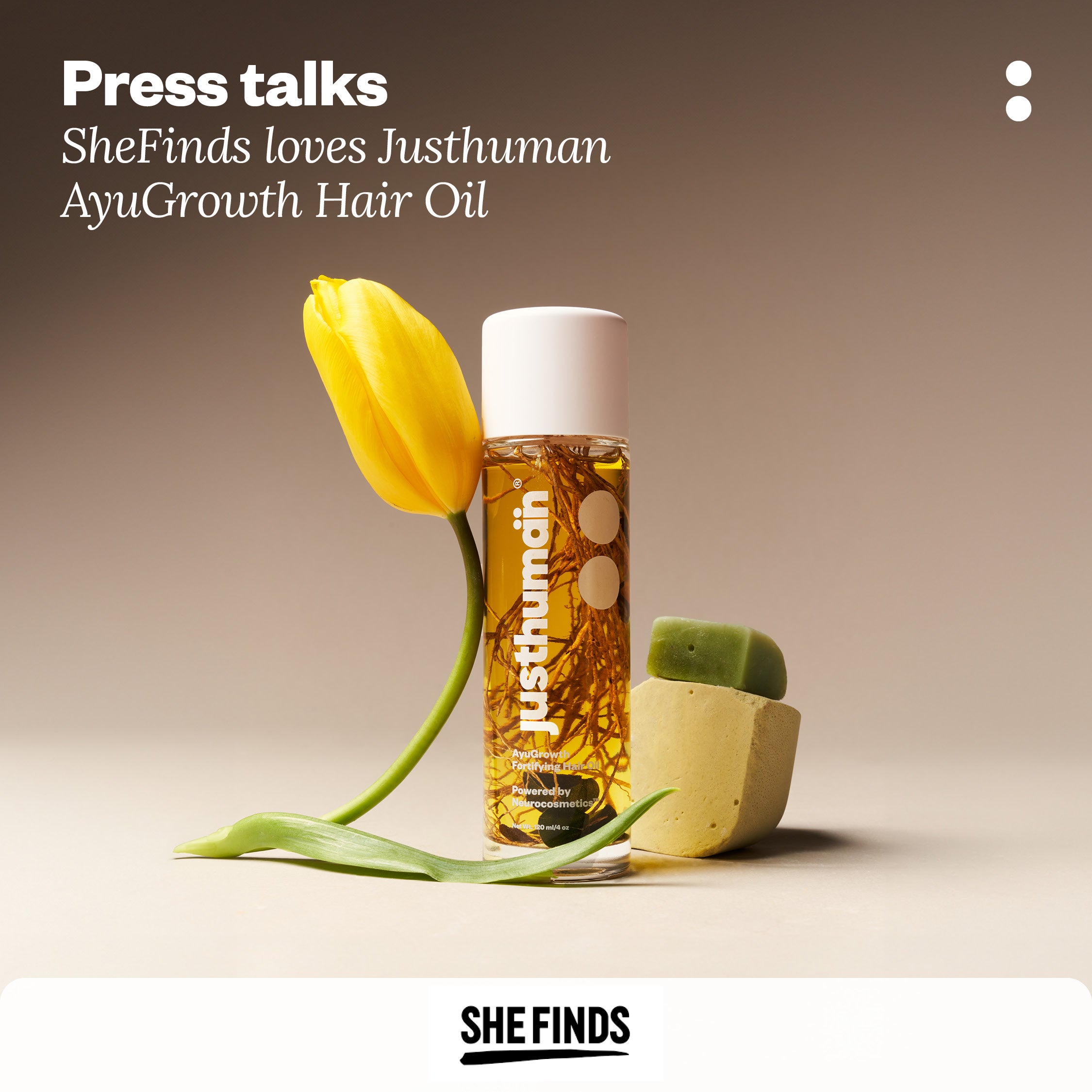 Press talks Justhuman ayugrowth hair oil